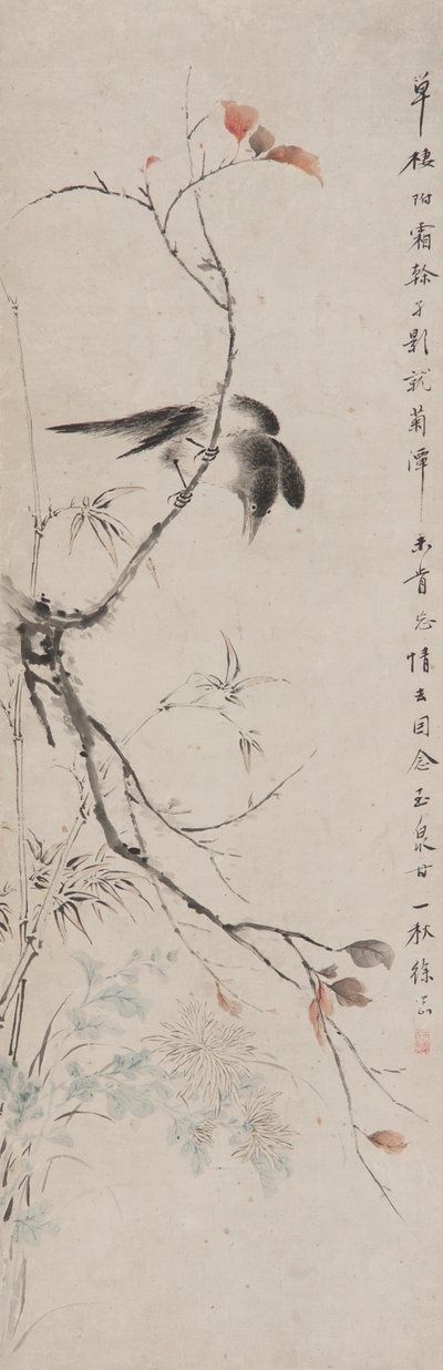 Uccello su un ramo autunnale, dinastia Qing da Xu Gang